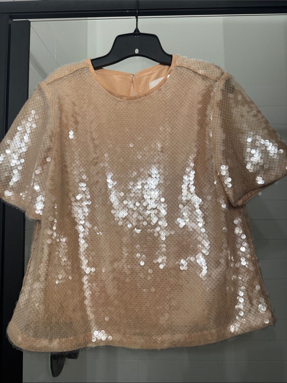 NWT LOFT Champagne Sequin Short Sleeve Crewneck Top